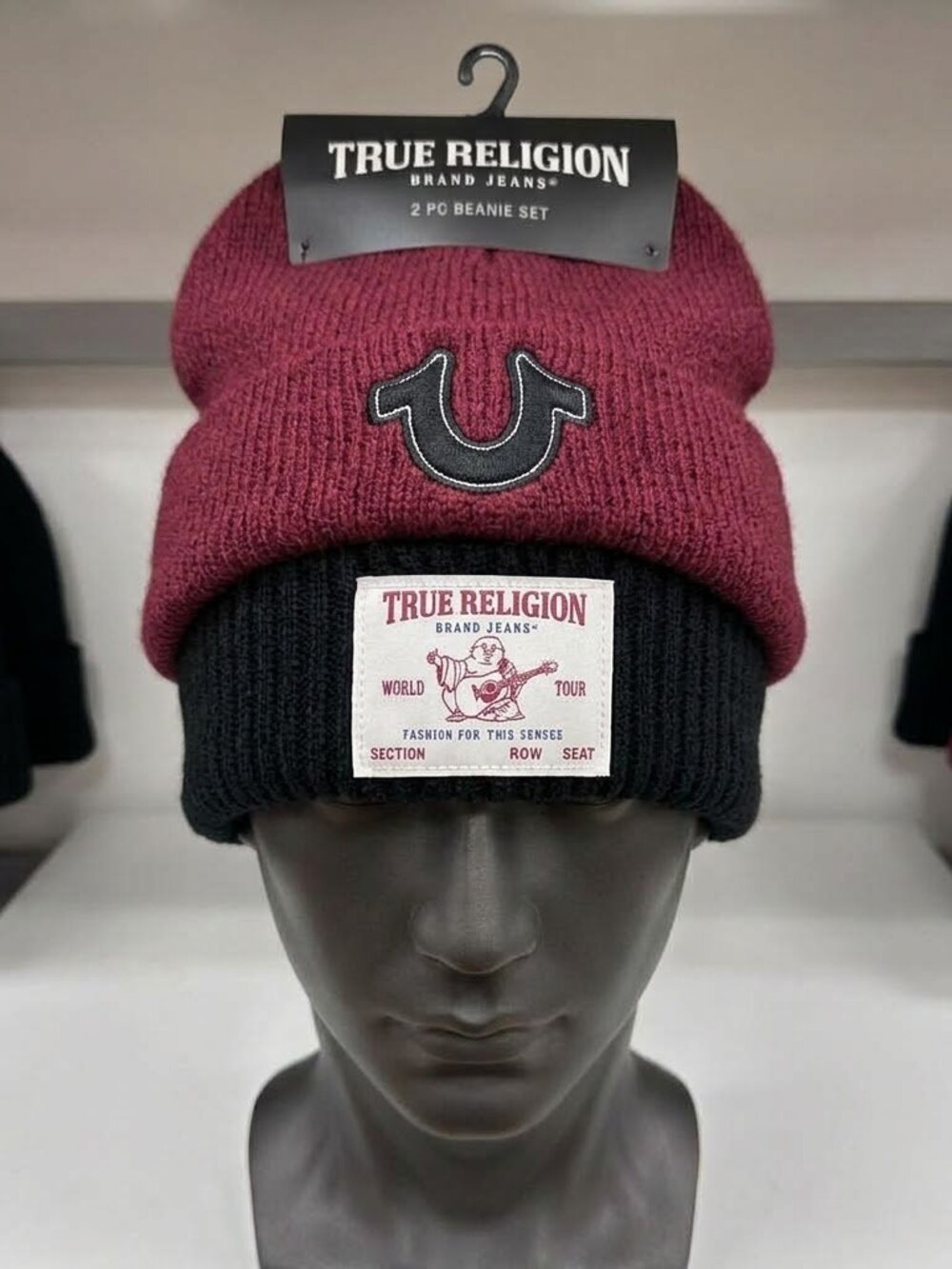 True Religion Cuffed Beanie With The iconic Black/White logo Patch